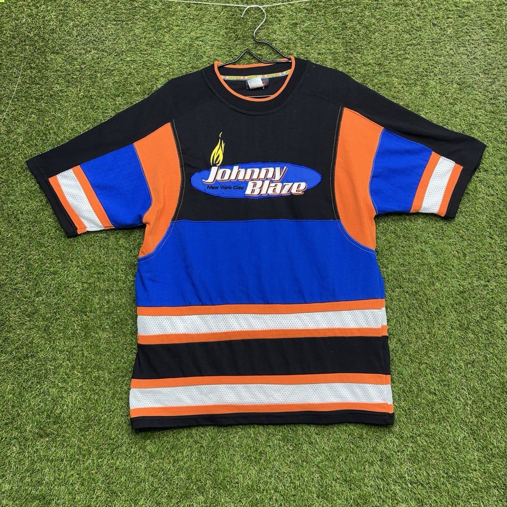 Vintage Y2K Johnny Blaze Shirt Mens Large JB Flame Graphic Striped Short Sleeve